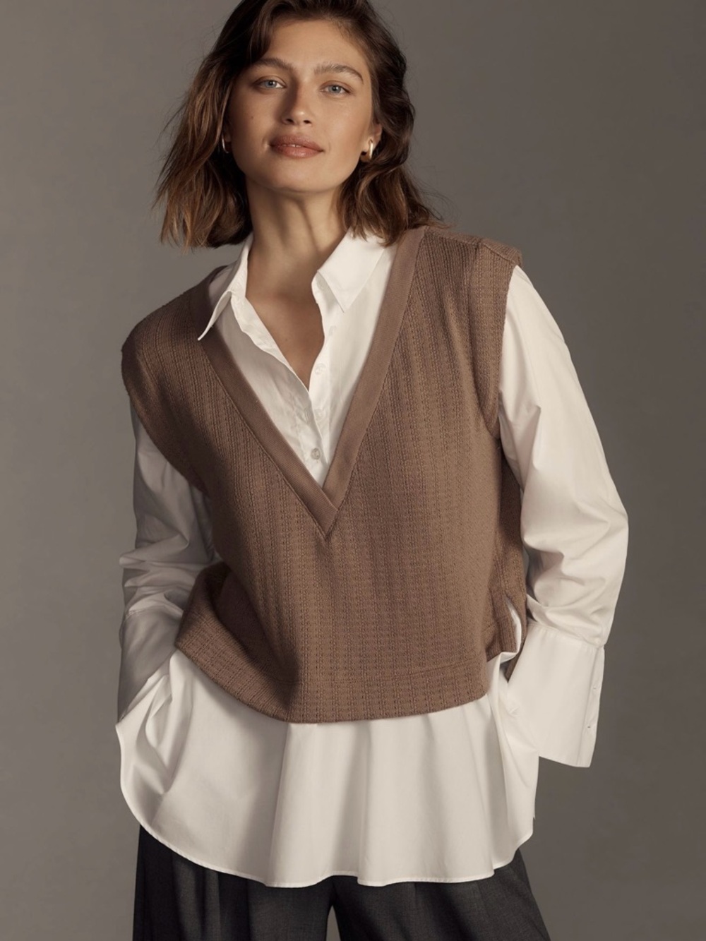 Anthropologie Knit Vest in Taupe Brown